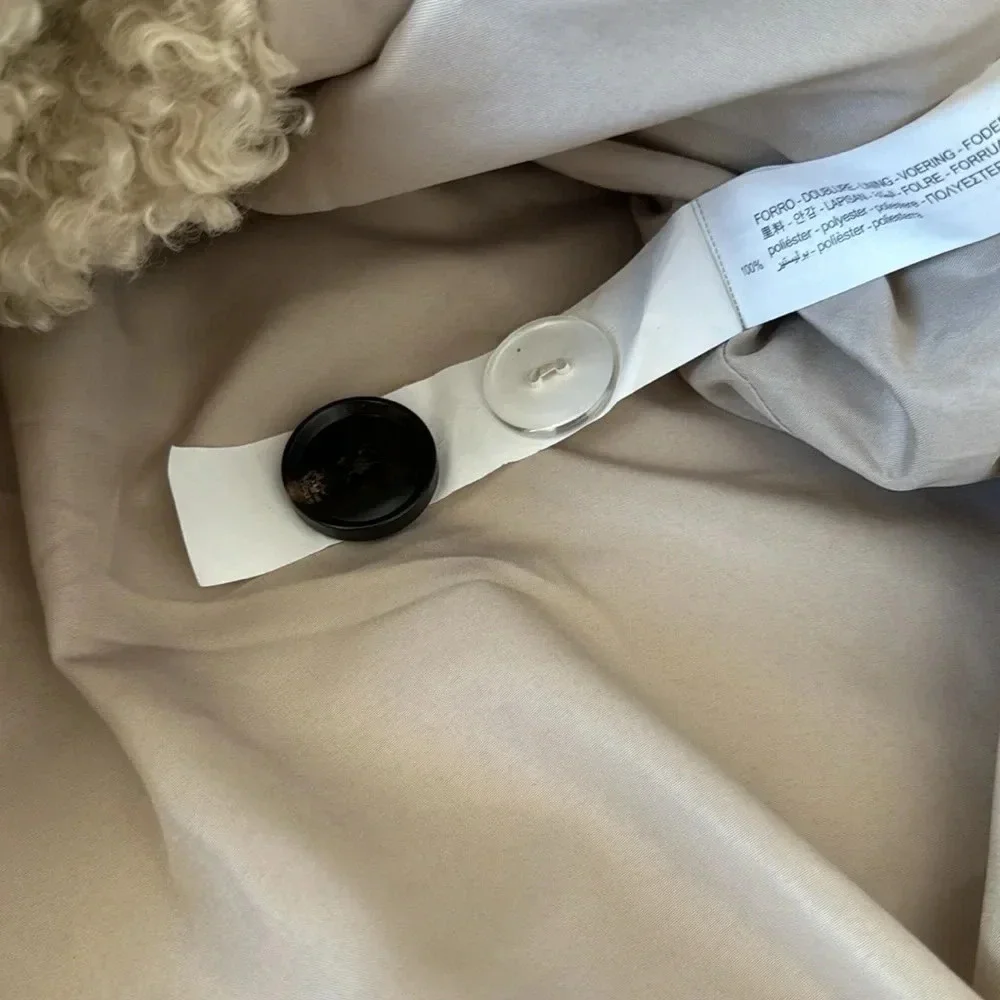 STRADIVARIUS DOUBLE BUTTON TEDDY COAT IN PUTTY-NEUTRAL sz M - Picture 8 of 10